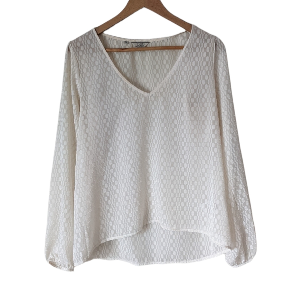 Guess Cream V-neck Chiffon Blouse Size Medium